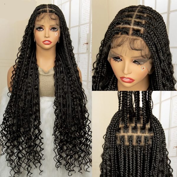 36 Inches Long Boho Braided Wigs with Baby Hair Synthetic Full Lace ...