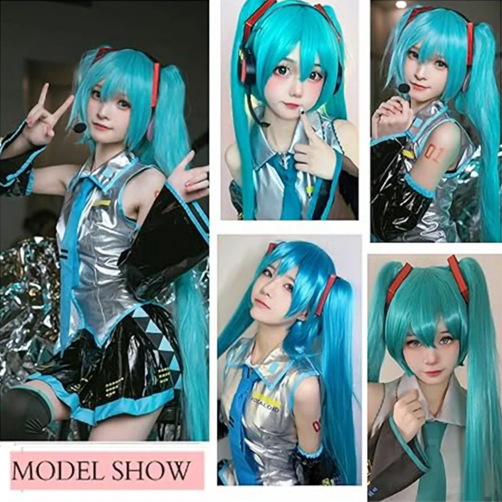 Hatsune Miku Anime Cosplay Wig, 110cm Double Ponytail Synthetic Fiber Wig, Halloween, Christmas - Image 2